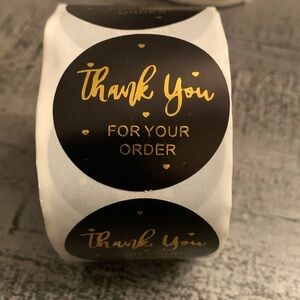 Thank You For Your Order Sticker Label 500 Round 1.5”x1.5” Black & Gold Foil NWT